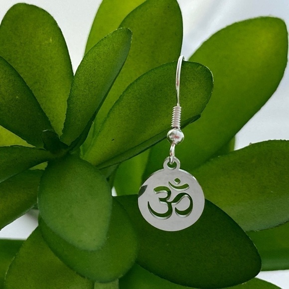 𝅺STAINLESS Steel Petite Om Disk Earrings - Picture 2 of 8